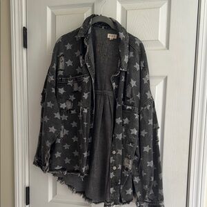 POL Star Patterned Distressed Jacket - Gray